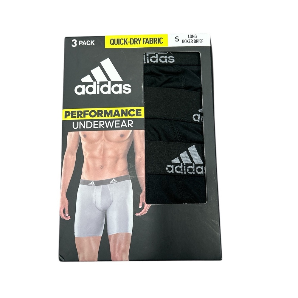 Adidas Mens Performance Long Boxer Briefs 3 Pack Black Aeroready Small 9 Inseam